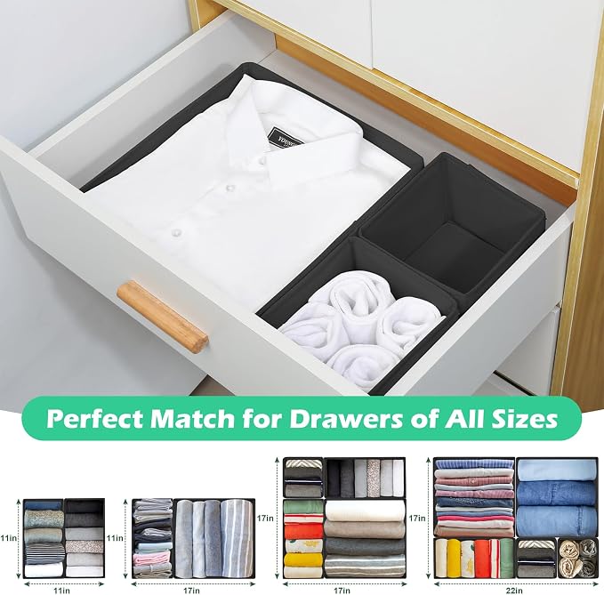 Drawer Clothes Organizer 16-Pack, Black 3 Sizes Underwear Drawer Dividers, Fabric Folding Wardrobe Organizer, Can Store Baby Clothes, Bras, Underwear, Panties, Belts, Socks, Ties, etc. - Image 5