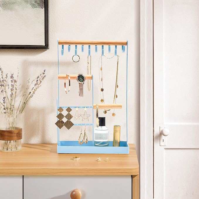 ProCase Cute Jewelry Stand, Aesthetic Jewelry Organizer for Dresser Vanity, Jewelry Holder Display for Necklaces Earrings, Gifts for Teen Girls Women, Bedroom Dorm Decor -Medium, Blue - Image 2