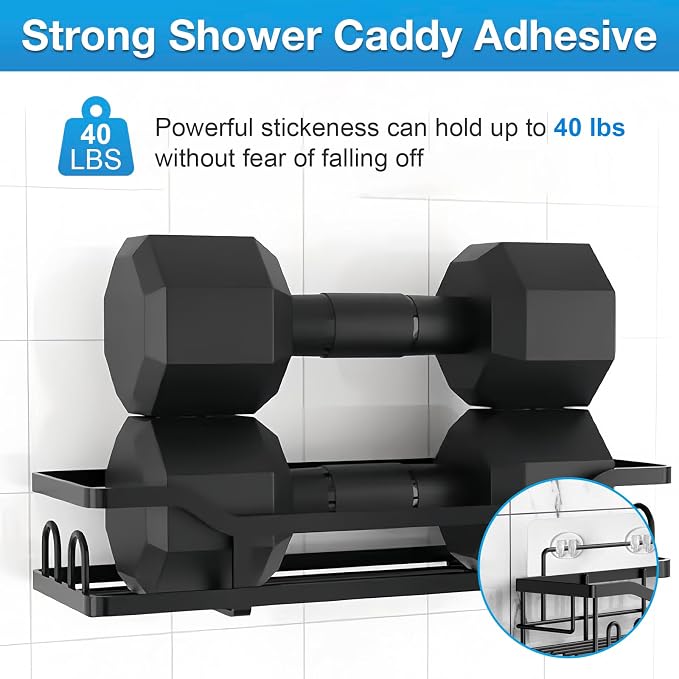 Upgraded Shower Caddy Adhesive Replacement,Strong Adhesive Hooks for Shower Caddy, Waterproof Shower Shelf Adhesive, Shower Adhesive Strips for Shower Organizer and Kitchen Racks (5 Pcs(Double Hooks)) - Image 2