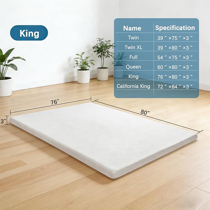 100% Waterproof Mattress Topper King Size Bed, 3 Inch Memory Foam Mattress Topper with Removable & Washable Cover, Soft Mattress Topper for Back Pain Relief High Density Foam