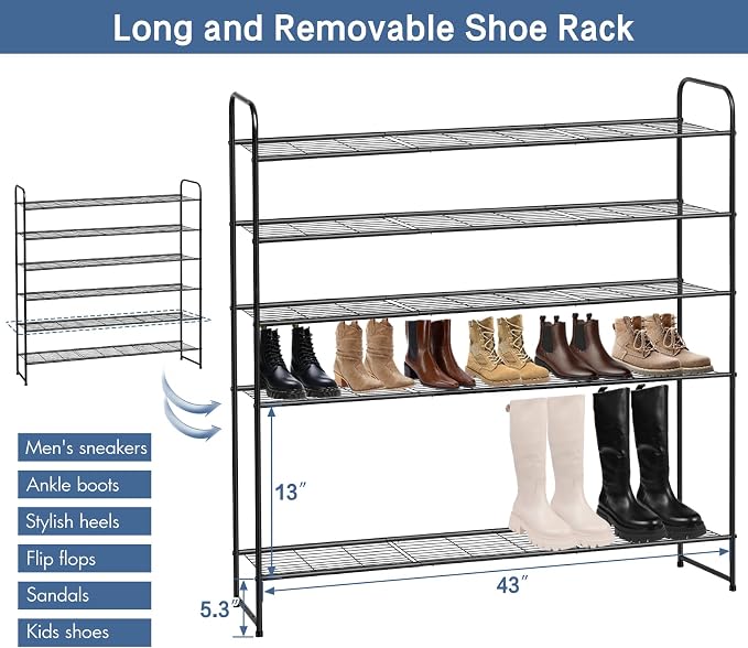 KEETDY Large Shoe Rack 6 Tier Organizer Tall Metal Shoe Organizer for Entryway Bedroom Floor Garage, Wide Shoe Shelf Storage Fits 42 Pairs Men Sneakers, Black - Image 5