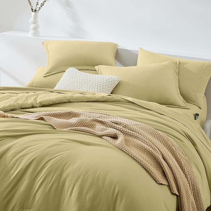 WRENSONGE King Comforter Set, 7 Pieces Hemp Soft Bed in a Bag King with Fitted Sheet, Flat Sheet, 2 Pillow Shams, and 2 Pillowcases- Warm Bedding Set for All Season
