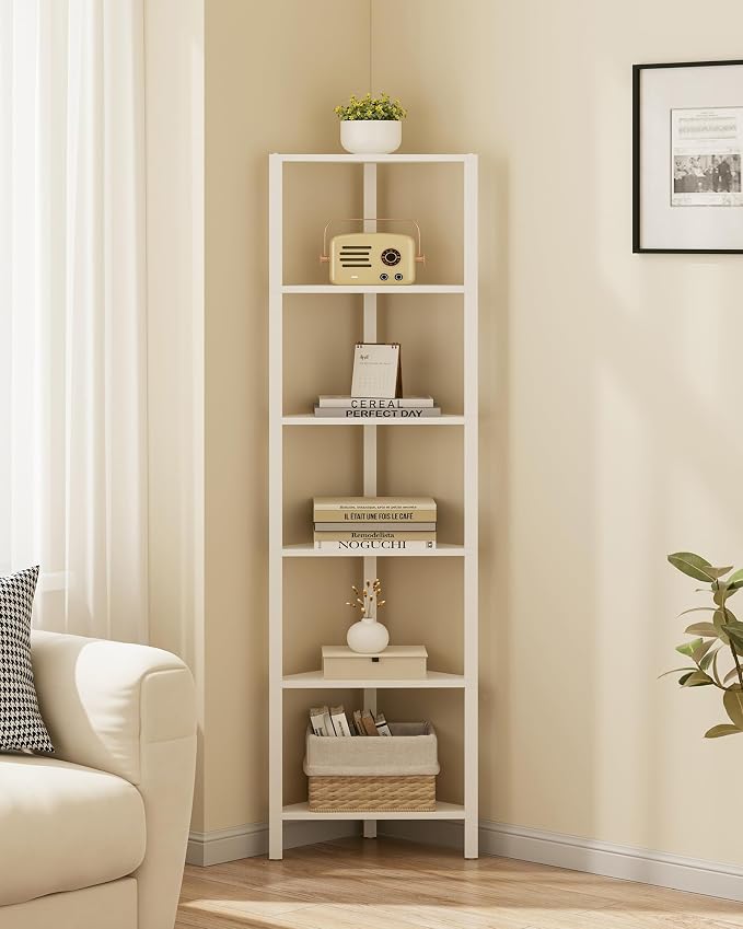 TUTOTAK 6-Tier Corner Bookshelf,Corner Shelf for Small Space, Narrow Display Corner Shelf Stand with Storage Rack, for Living Room, Bedroom, White BS05BW006 - Image 5