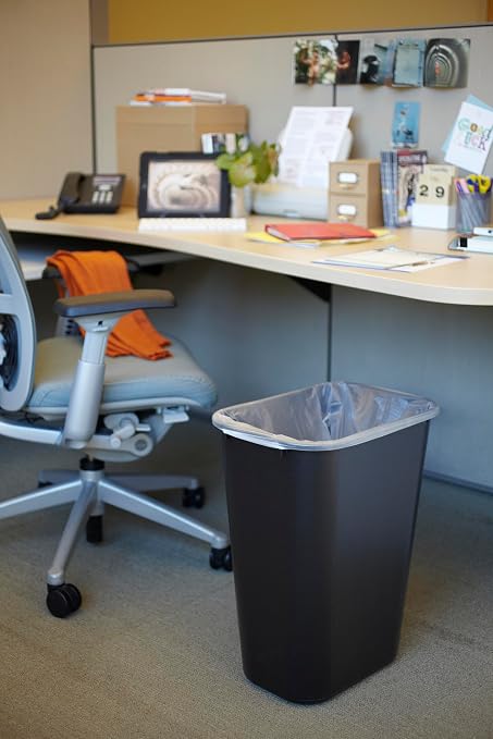Rubbermaid Commercial Wastebasket Trash Container, 41QT/10.25 GAL, Plastic, Black, Stackable Trash Can for Bedroom/Bathroom/Office, Fits Under Desk/Sink/Cabinet - Image 2