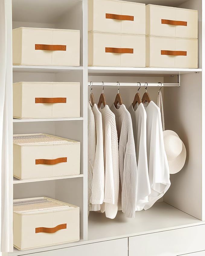 Homsorout Closet Organizers and Storage - Fabric Clothes Organizer with Handles, Foldable Jeans Organizer for Clothes, Drawer Organizer for Shirts, Bra, Sweater, Scarf, 8 Pack, Beige - Image 8