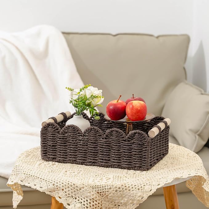 CubesLand Toilet Paper Storage Organizer Basket, Scalloped Decorative Baskets for Over Toilet Shelves, Wicker Small Basket Perfect for Home Countertop Storage & Decor, Living Room Shelf Decor, Brown - Image 6