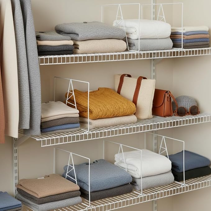 Wire Shelf Dividers - White Closet Organization & Storage Organizer - No Tool Shelf Divider for Wire Shelves - Metal Shelf Accessories – for 16“ Deep Wire Shelves – Tall 12” Height – 8 Pack - Image 5