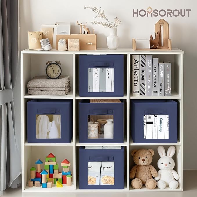 Homsorout Storage Cube 11 Inch - Cube Storage Bins with Window, Closet Storage Baskets with Handle, Fabric Bins for Closet, Shelves, Toys, Clothes, Set of 12, Navy Blue - Image 3