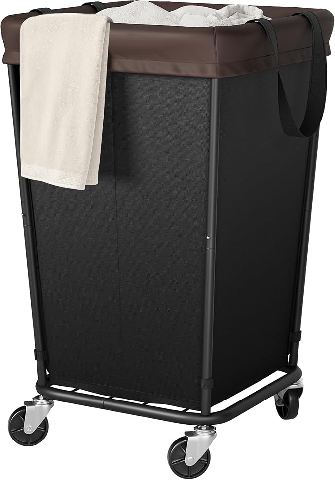 160L Laundry Basket with Wheels, 2-section Rolling Laundry Basket, Large Laundry Hamper with Wheels, Rolling Laundry Hamper Clothes Hamper for Home, Bathrooms and Dorm(Black) by Wawocs