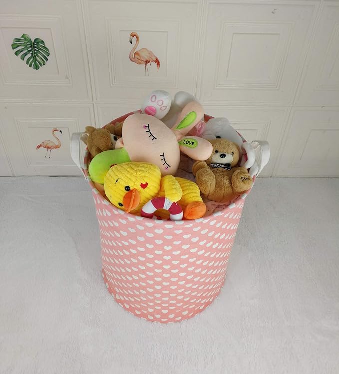 MAIZMZ Pink Laundry Basket Kids Hamper Storage Bins Girls Nursery Hamper Waterproof Organizer Toy Box Large Canvas Collapsible Chest for for Bedroom,Clothes Organizer Basket,Toys Bin,Room Decor - Image 5