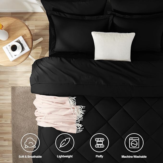CozyLux Twin Comforter Set with Sheets Black - 5 Pieces Bed in a Bag Twin, All Season Bed Set for Girls and Boys, Bedding Set with Down Alternative Comforter, Sheets, Pillowcase & Sham