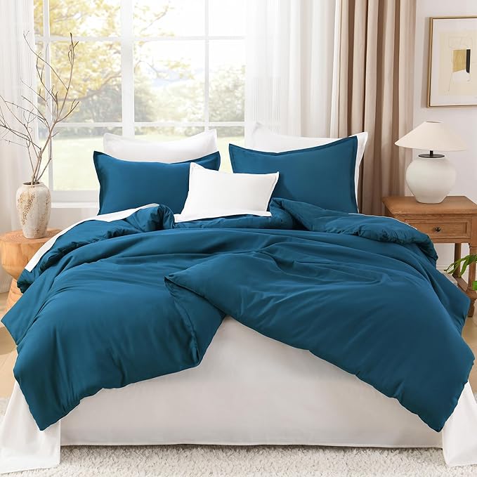 Litanika Teal Twin/Twin XL Comforter Set, 2 Pieces Turquoise Lightweight Solid Bedding Comforter Set, All Season Fluffy Bed Set (66x90In Comforter & 1 Pillowcase)