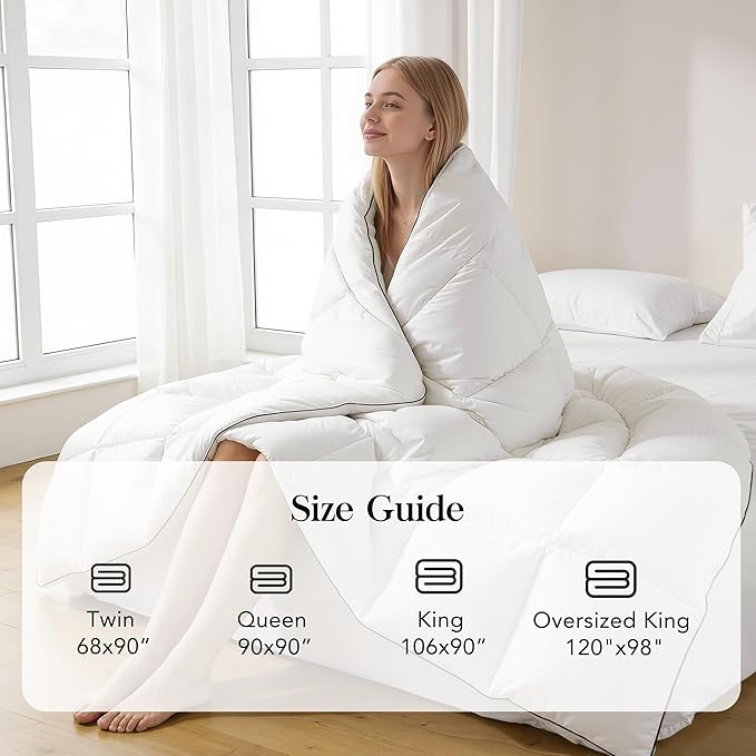 Feather Down Fiber Comforter Twin Size,Premium Ultra-Soft Breathable Comforter High Fill Power Grey Duvet Insert,All Season Hotel Luxury Bedding Comforters (White/All Season, Twin)