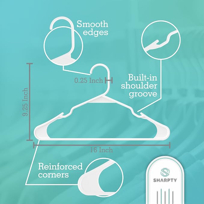Sharpty - Plastic Hangers - Adult Clothes Hangers - T-Shirt, Dress, Coat Hangers & Accessories - Notched Hanger, Durable & Versatile Color Clothing Closet Hanger(20-Pack ,White) - Image 2
