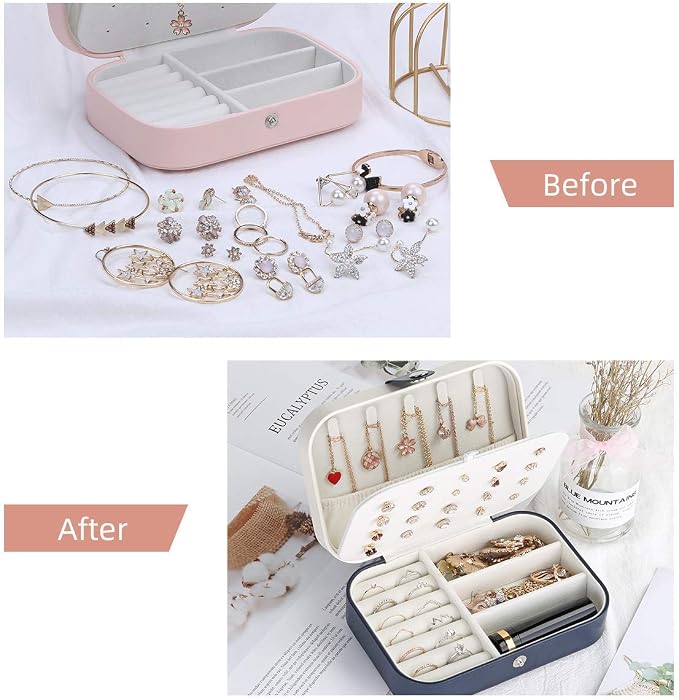 CASEGRACE Jewelry Box For Women Travel Jewelry Organizer Double Layer for Necklace Earring Rings Jewelry Holder Case - Image 7