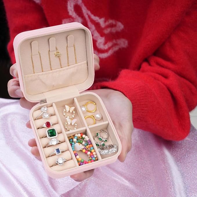 ETHOON Jewelry Travel Case Small Organizer Stocking Box Personalized Gifts Teenage Jewelry Accessories Holiday Wedding Christmas Gift for Women Pink, Letter U - Image 4