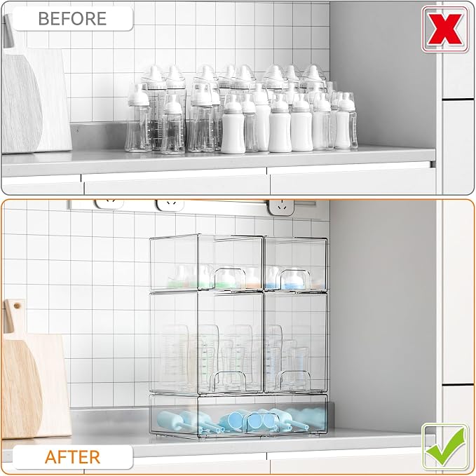 Yieach 5 Set Clear Baby Bottle Organizer for Countertop,BPA FREE Bottle Station Organizer for Breast Pump Parts,Pacifier and Baby Accessories,Stackable Drawers for Bathroom,Cabinet,Pantry Organization - Image 6