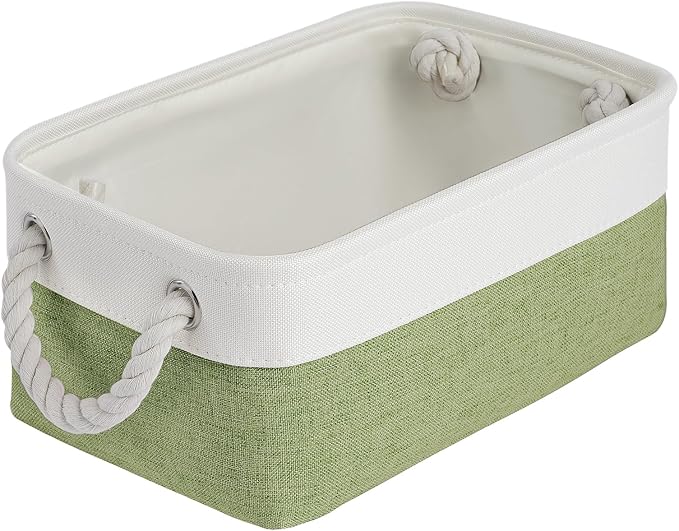 Storage Baskets for Shelves 11.8x7.9x5.2 Inch, Foldable Fabric Storage Bins with Handles, Small Storage Baskets for Organizing Closet, Office, Home Organization (1-Pack, White&Green) by VQRTEXAStorageBasket
