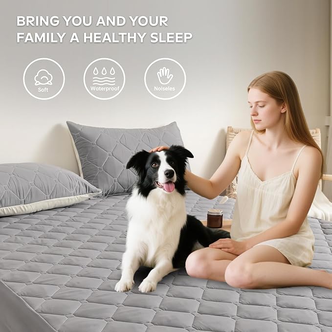Waterproof Full Size Mattress Topper, 18" Deep Pocket Size Mattress Protector - Lab Tested Leakproof, Oeko-TEX Certified, Machine Washable,Full Size Fitted Sheet Only (Light Grey)