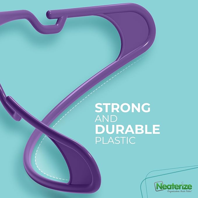 NEATERIZE Clothes Hangers Plastic 100 Pack for Adults - Plastic Hangers, The Perfect Coat Hanger and Space Saving Clothes Hangers for Closet - Purple Hangers - Image 6
