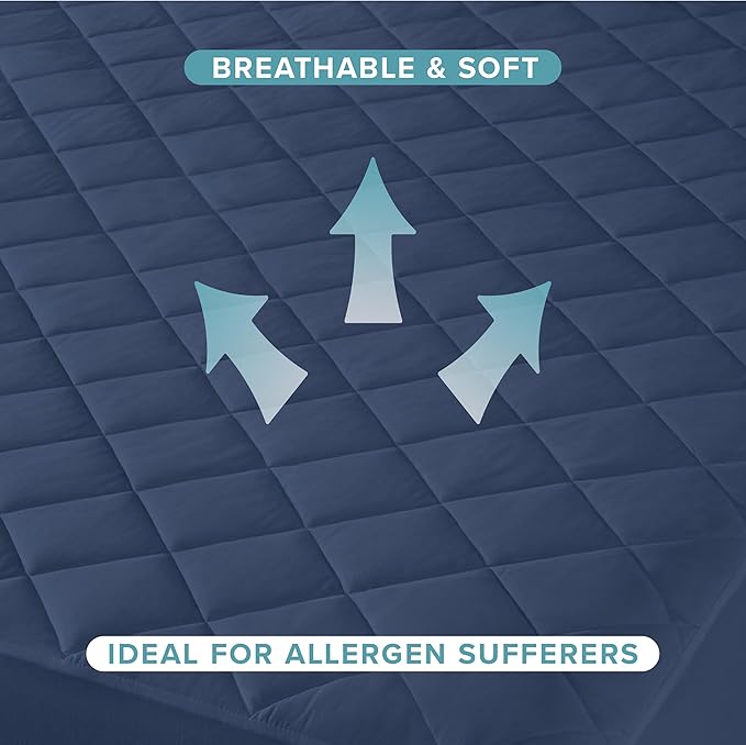 Bare Home Split Head Flex King Quilted Fitted Mattress Pad - Cooling Mattress Cover - Easily Washable - Elastic Fitted Cover for Mattress - Stretch-to-Fit to 15" Deep (Split Head Flex King, Dark Blue)