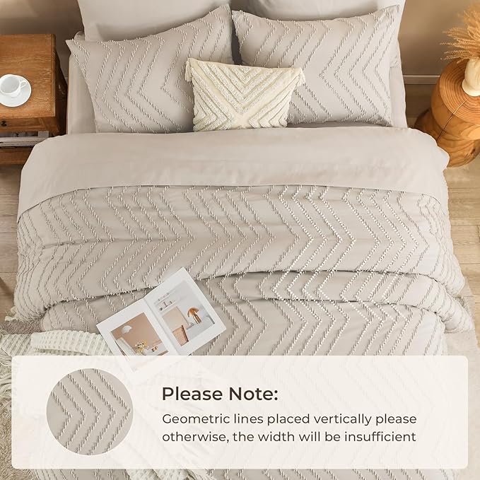 Litanika Twin XL Comforter Set Oatmeal - Boho Tufted Shabby Chic Bed in a Bag for College Dorm, 5 Pieces Fluffy Soft Farmhouse Bed Set for All Seasons