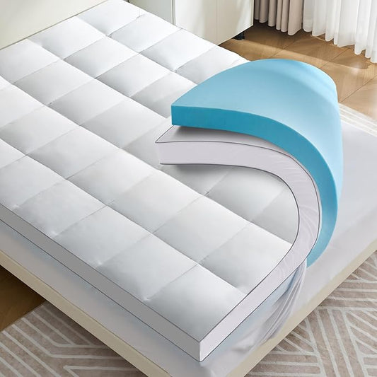 4 lnch Dual Layer Mattress Topper Twin Size, 2 Inch Cooling Gel Memory Foam and 2 Inch Soft Pillow Top Mattress Pad Cover for Back Pain, with Elastic Deep Pocket