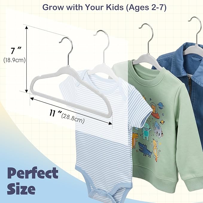 HOUSE DAY 11 Inch Velvet Baby Hangers 50 Pack Grey, Premium Kids Hangers for Children, Infant & Toddler Clothes, Durable Non Slip Small Baby Felt Hanger for Closet, Ideal for Everyday Use - Image 3