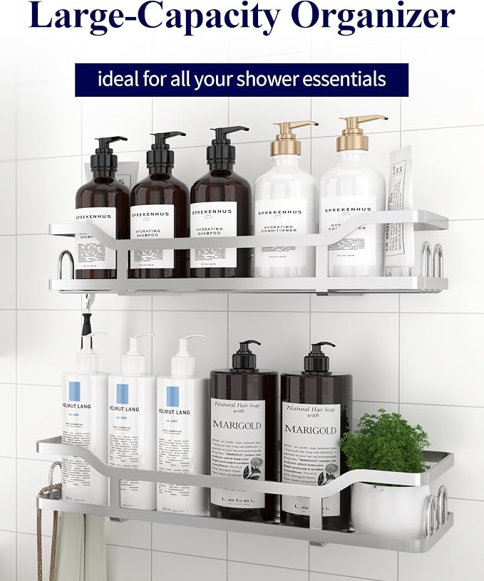 Kitsure Shower Caddy Extra Large - Adhesive Shower Organizer, Stainless Steel Shelf for Inside Shower, No Drill Bathroom Organizers and Storage, Home Decor Accessories, 2 Pack,Sliver - Image 5