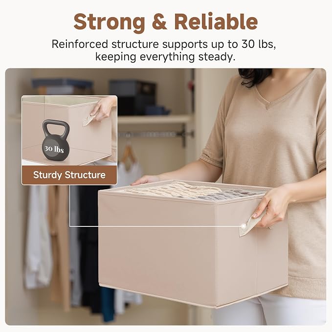 StorageWorks Storage Baskets for Shelves, Closet Organization and Storage Bins, Fabric Organizer Baskets for Clothes, Light Brown, 3-Pack, Extra Large - Image 7