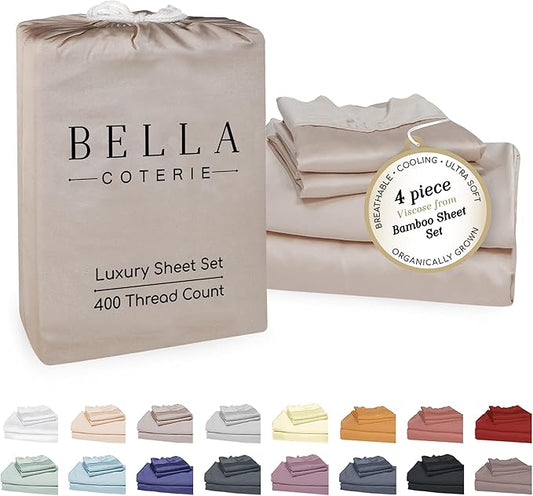 Bella Coterie Luxury Bamboo Viscose Full Size Sheet Set | 100% Organically Grown | Ultra Soft | Cooling for Hot Sleepers | 18" Deep Pocket [Dune]