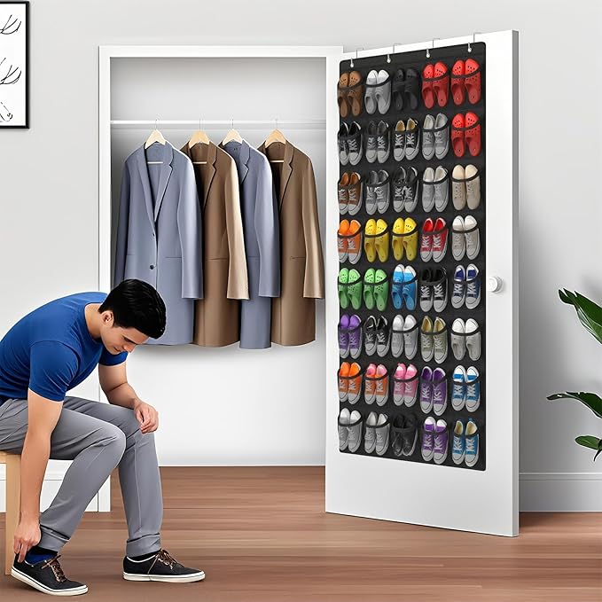 Over the Door Shoe Organizer,40-Pocket Hanging Shoe Rack for Closet Door,Shoes Storage Holder Hanger with Large Mesh Pocket for Women Men Shoes,Flip Flops(Black) - Image 5