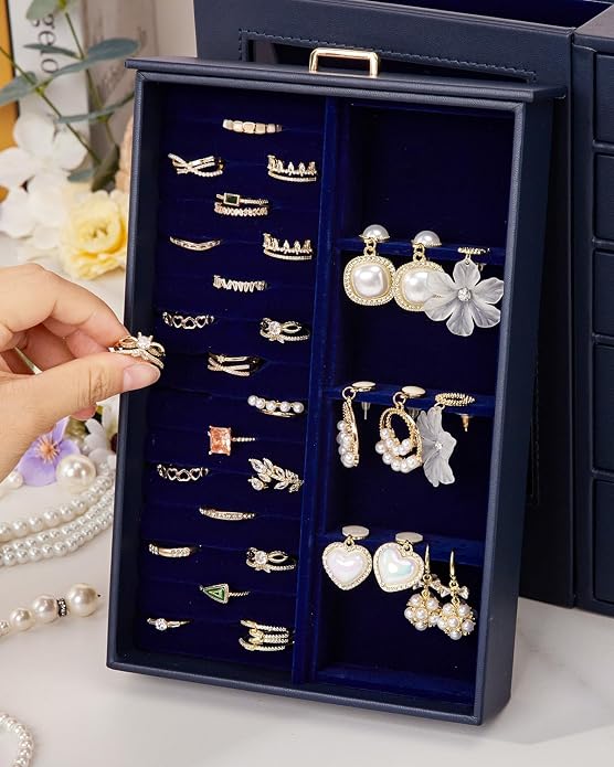 Homde Large Jewelry Box/Organizer/Case with Glass Window, Drawers for Necklaces Earrings Rings Bracelets Watches Gift for Women Girls - Image 9
