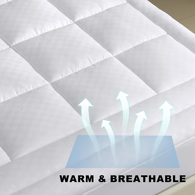 Mattress Pad Full Size 460GSM High-Density Mattress Pillow Top, 18 Inch Deep Pocket Noiseless Bed Cover, Soft Quilted Fitted Mattress Topper, White 54”×75”