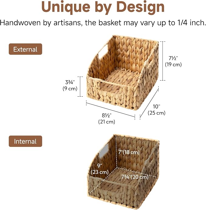 StorageWorks Pantry Baskets for Organizing, Wicker Basket with Built-in Handles, Handwoven Wicker Storage Baskets, Water Hyacinth for Shelves, 2 Pack - Image 2