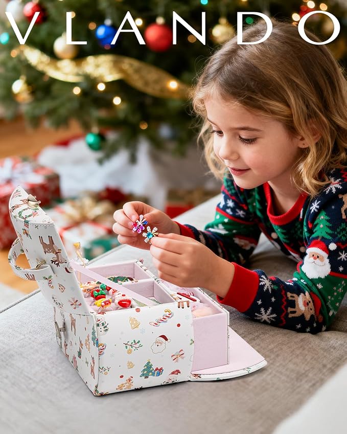 Vlando Kids Musical Jewelry Box for Girls with Drawer, Music Box with Ballerina and Stickers for Birthday Bedroom Decor, Christmas Gifts for Girls Kids - Christmas White - Image 8