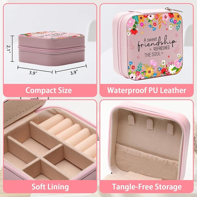 GAOLZIUY Friendship Gifts for Women, Friendship Travel Jewelry Box with Flowers, Portable Jewelry Organizer Case for Women Girls, Bestie Birthday Gifts for Soul Sister Best Friend BFF - Image 3