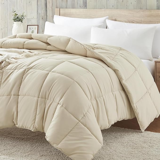 Homelike Moment Oversized King Comforter - Beige Duvet Insert Down Alternative Bed Oversize King Comforter, Lightweight Bedding Comforters Quilted Soft All Season Beige