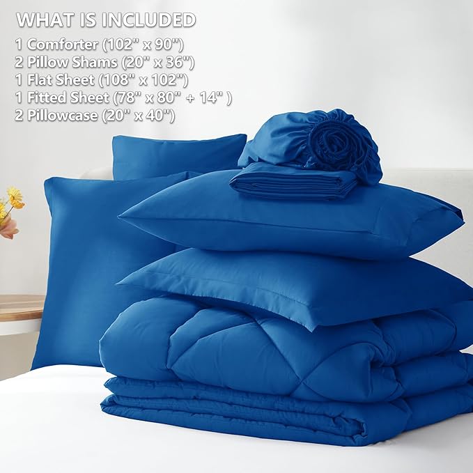 CozyLux King Size Comforter Set Classic Blue - 7 Pieces Bed in a Bag King, Luxury Soft Bed Set for All Seasons, Bedding Set with Down Alternative Comforter, Sheets, Pillowcases & Shams