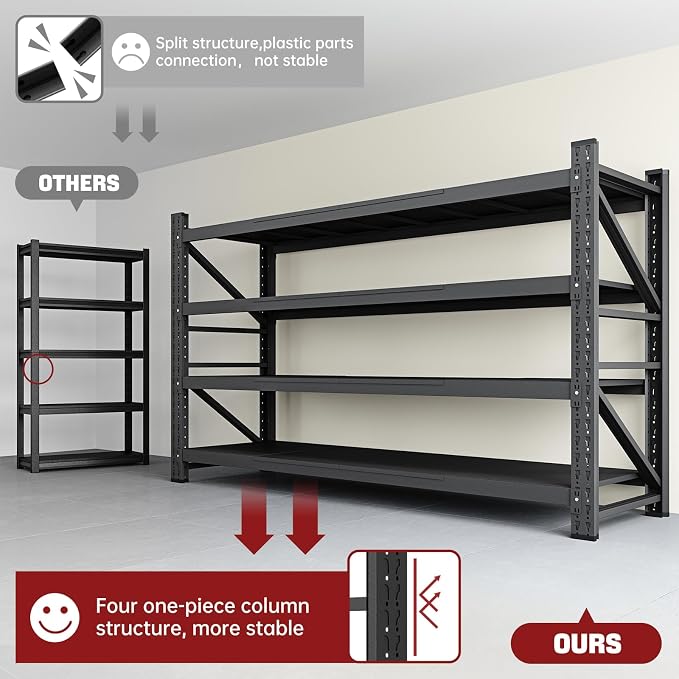 RAVIGIN 8000LBS Storage Shelves, 68" W Garage Shelving Heavy Duty Metal Adjustable Garage Shelves, Shelving Units Industrial Shelving for Warehouse, 68" W x 24" D x 63.4" H, Black - Image 4