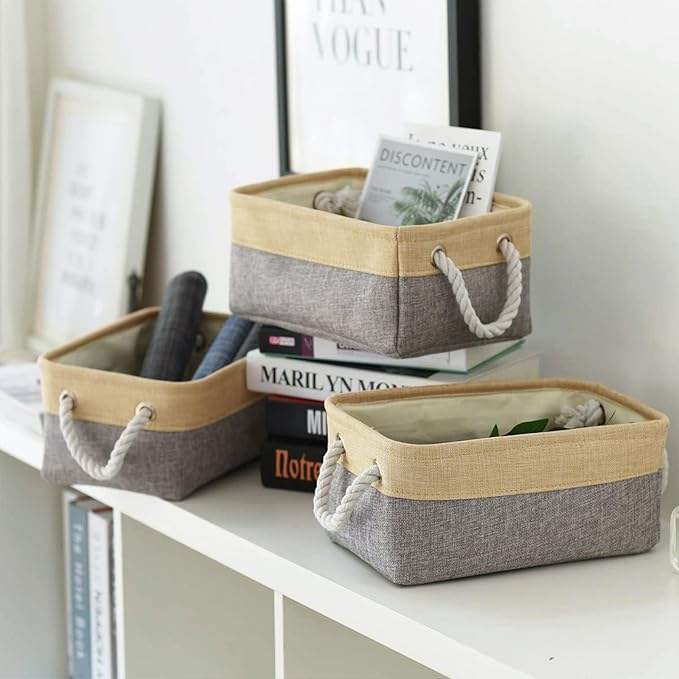 TheWarmHome Storage Bins for Organizing,Sturdy Storage Basket, Decorative Foldable Storage Baskets for Shelves Closet Toy (Gold&Grey Medium - 3 Pack 13.8L×9.8W×6.7H inch) - Image 7