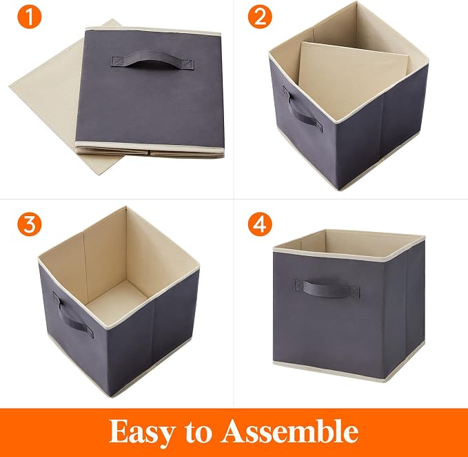 Lifewit Storage Cubes, Foldable Decorative Fabric Storage Baskets for Organizing Home Organizers with Handles for Shelves, Closet, 13 Inch Bins, 36L Gray, 6 Packs - Image 5