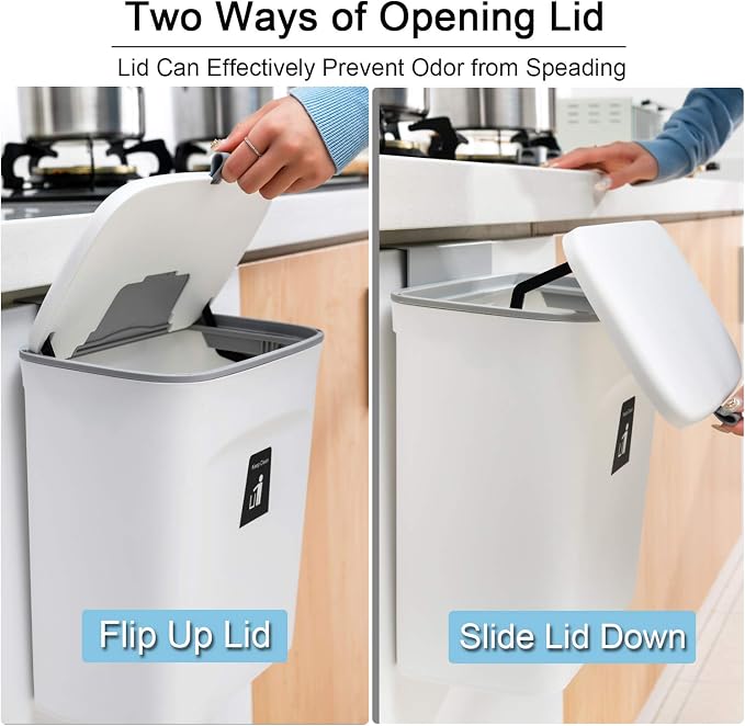 Tiyafuro 2.4 Gallon Kitchen Compost Bin for Counter Top or Under Sink, Hanging Small Trash Can with Lid for Cupboard/Bathroom/Bedroom/Office/Camping, Mountable Indoor Compost Bucket, White - Image 3