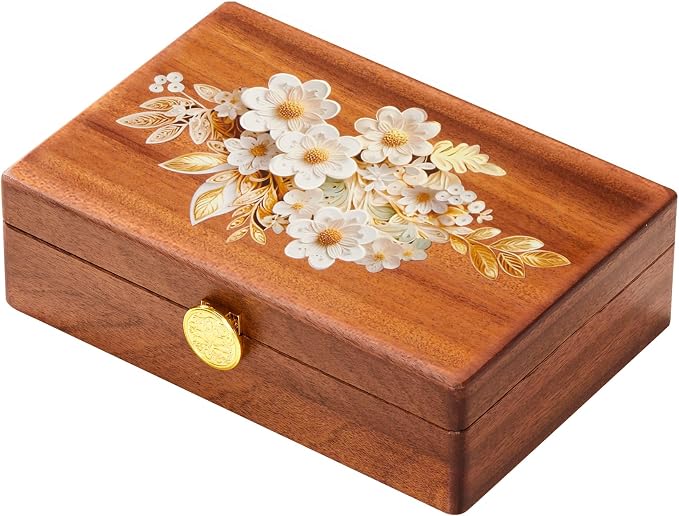 Travel Jewelry Case Small Wood Jewelry Organizer Jewelry Box for Women (Nut-Brown Print C) by KAOTGOT