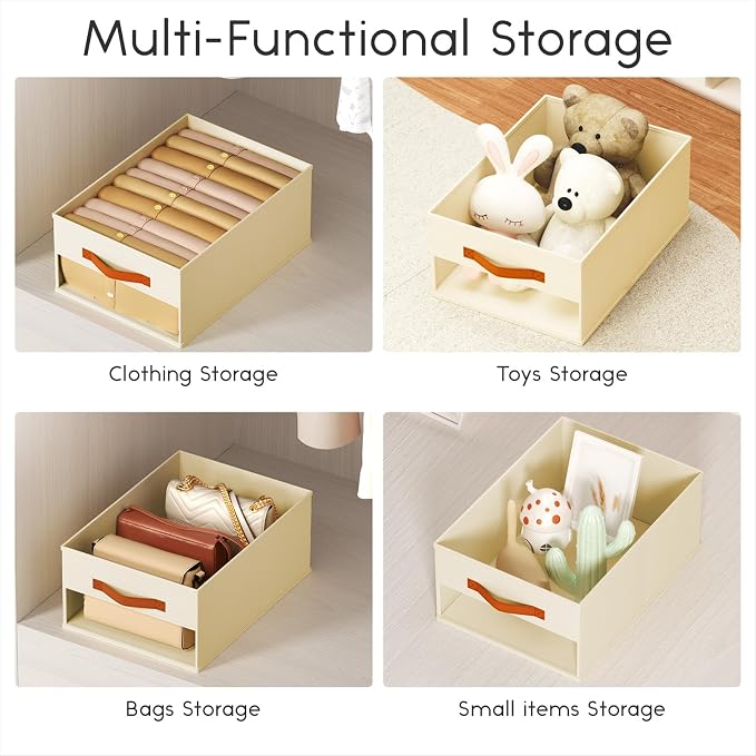 Homsorout Drawer Organizers and Storage - 6 Pack Foldable Pants Organizer with Clear Window & Handles, Fabric Closet Organizer for Clothes, Jeans, Sweaters, Towels, T-shirt, Scarf (Beige) - Image 7