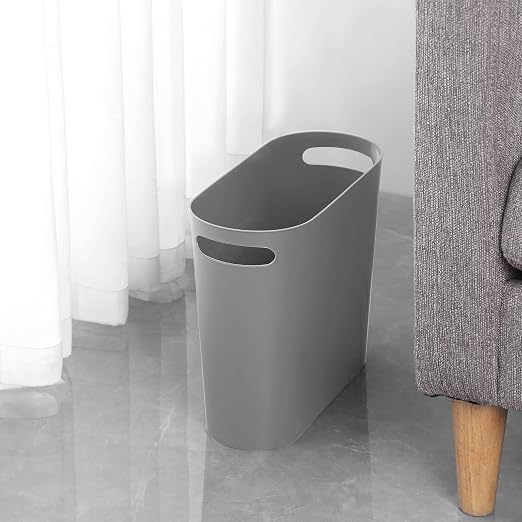 rejomiik Small Trash Can, 3.5 Gallon Slim Garbage Can Plastic Waste Basket with Handles Container Bin for Narrow Spaces Bathroom, Bedroom, Kitchen, Office at Home, Grey - Image 4