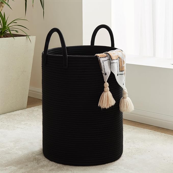 Cotton Rope Laundry Hamper by YOUDENOVA, 58L - Woven Collapsible Laundry Basket - Clothes Storage Basket for Blankets, Laundry Room Organizing, Bedroom Storage, Clothes Hamper – Black - Image 8