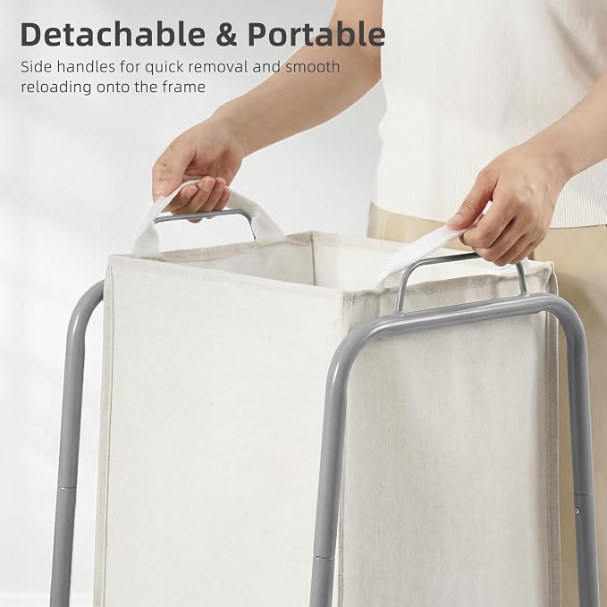 STORAGE MANIAC Metal Rack Laundry Hamper, 85L Large Laundry Basket with Convenient Handle, Freestanding Dirty Clothes Hamper for for Dorm, College, Small Space, Closet, Bedroom, Beige - Image 4