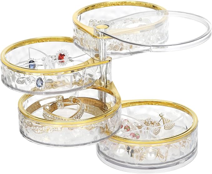 LETURE 4-Layers Rotatable Jewelry Organizer Storage Box, Clear Jewelry Holder Case for Ring Earring Necklaces Bracelets Makeup Hair Accessories - Image 2