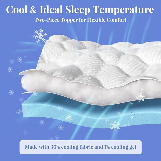 OhGeni Cooling 4 Inch Twin Size Dual Layer Mattress Topper 2 Pack, 2 Inch Gel Memory Foam, 2 Inch Soft Pillow Top Pad, Washable Bedroom Cover for Kids Mattresses, Sleep Comfort and Back Pain Relief